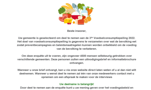 Warme oproep voor personenen die een uitnodiging ontvangen met vraag tot deelname aan de voedselconsumptiepeiling