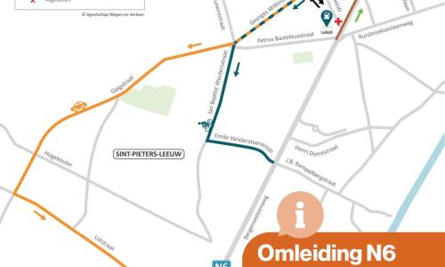 Omleiding N6 richting Halle van 3 t.e.m. 5 april